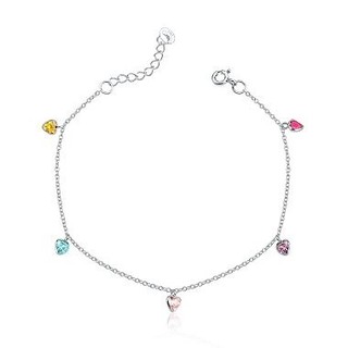 Pulseira corações pendentes coloridos prata 925 em Oferta na Shopee