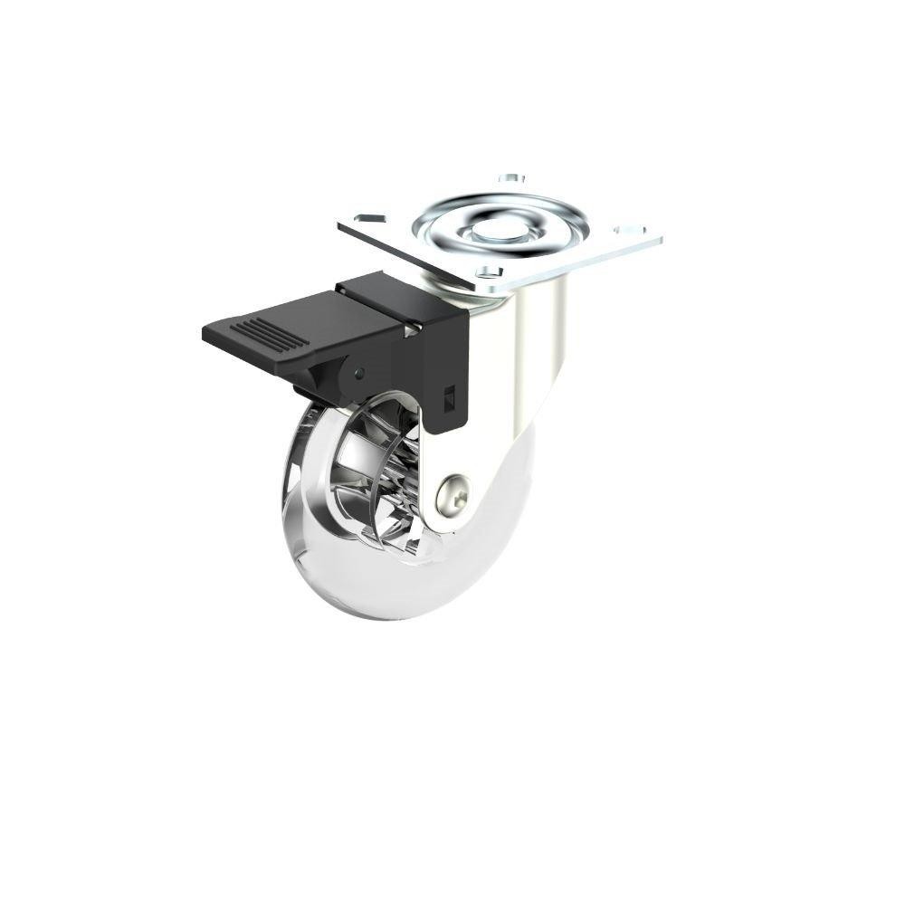 Rodízio Soprano Transparente 75mm com Freio Chapa Giratória Niquelado