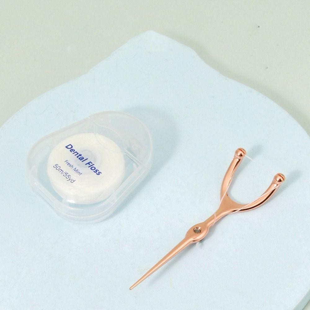 Conjunto De Palito De Aço Inoxidável SCOFIE , Alça Reutilizável , Fio Dental De 50M , Suporte Portátil Para Em Forma De