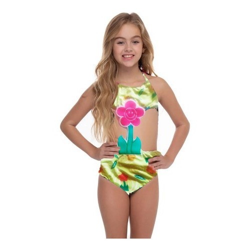 Biquíni Maiô Infantil Menina Bichinhos + Proteção Solar Uv