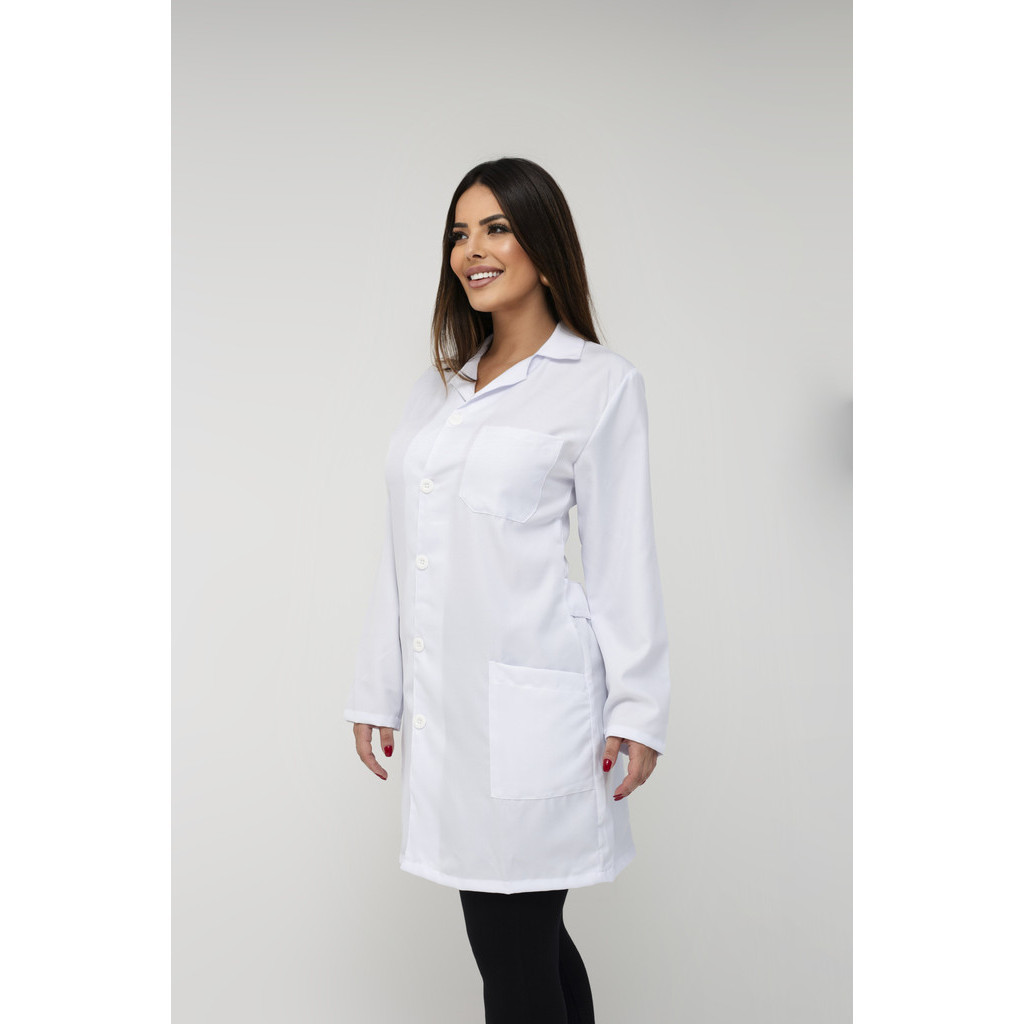 Jaleco Acinturado Feminino em Gabardine gola Tradicional.