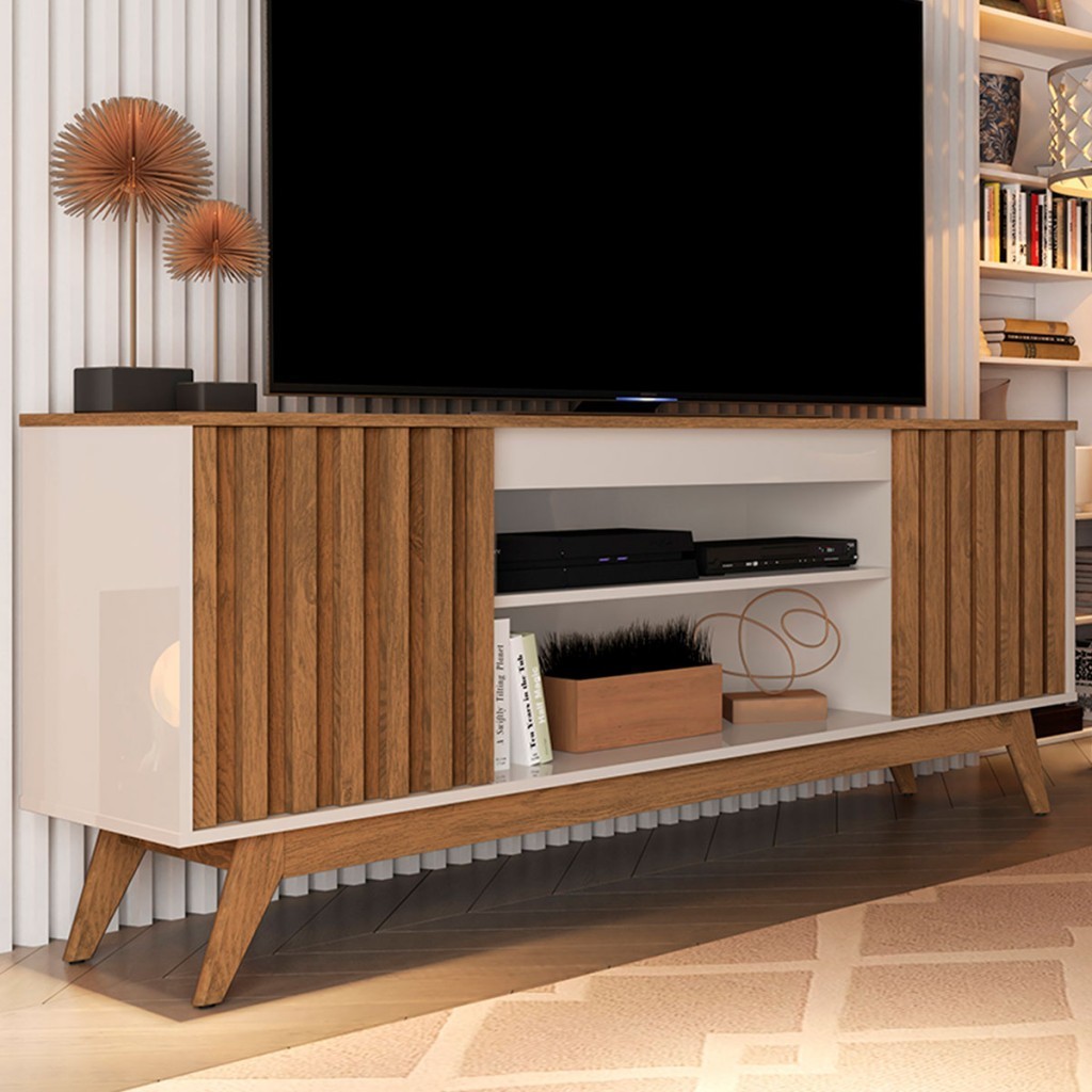 Rack para TV Até 60 Polegadas Malibu Wood Retrô 2 Portas 1 Prateleira em Oferta na Shopee