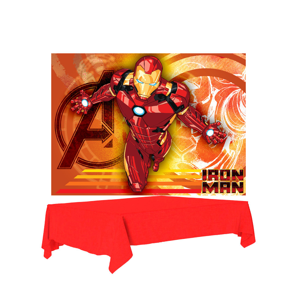 Kit Festa Homem de Ferro Decoração Painel TNT + Toalha Vermelha Plástica
