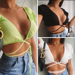 Cropped Feminino Amarração Cruzado Transpassado Com bojo