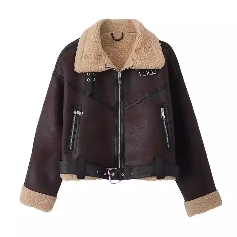 Moda Feminina Vintage Casual Casaco Curto Solto Outono/Inverno Mangas De Lanterna Com Zípe...
