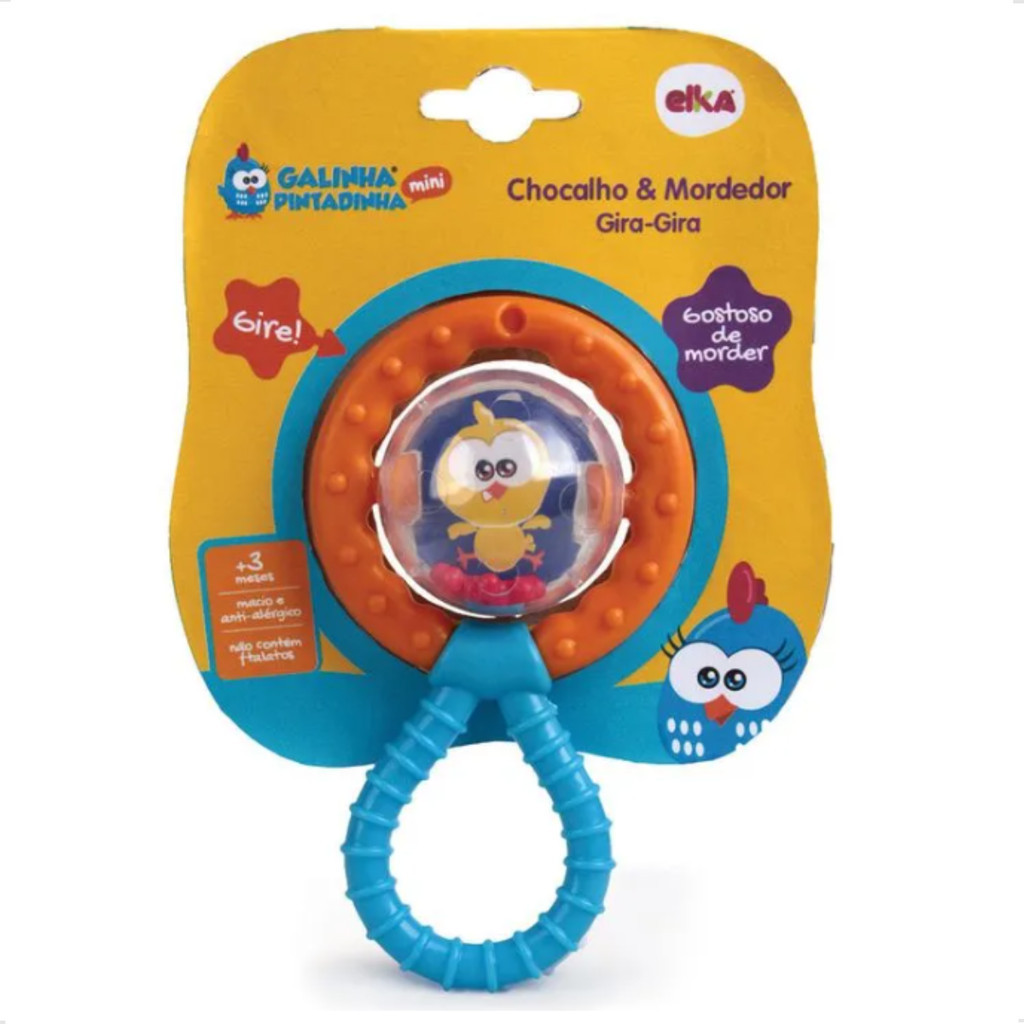 Chocalho Mordedor Galinha Pintadinha Gira Gira Bebê chacoalho pintinho amarelinho menino menina ELKA