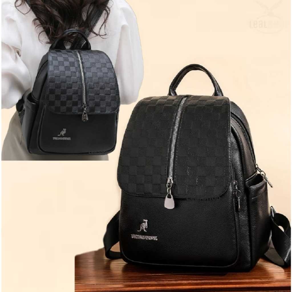 Mochila Feminina kanguru Nova Moda Versátil Tabuleiro De Xadrez PU De Couro Macio Bolsa De Viagem Ao Ar Livre De Grande Capacidade