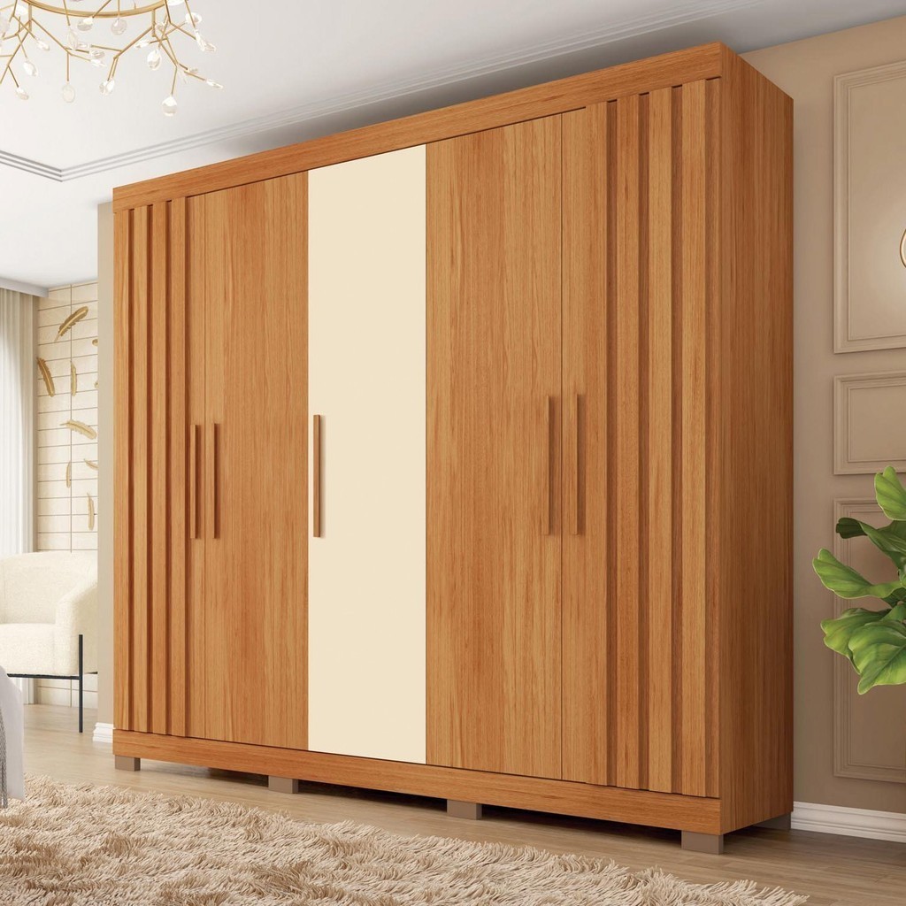 Guarda-roupa Casal 5 Portas 2 Gavetas com Ripado Sophia Espresso Móveis Não em Oferta na Shopee