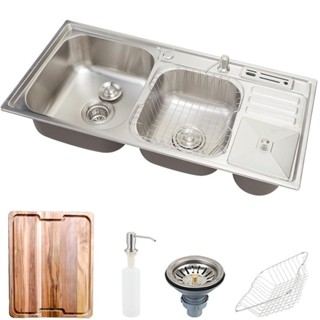 Cuba para Cozinha Pia Dupla em Aço Inox Nukini com Acessórios Lixeira e Tábua de Corte Pingoo em Oferta na Shopee