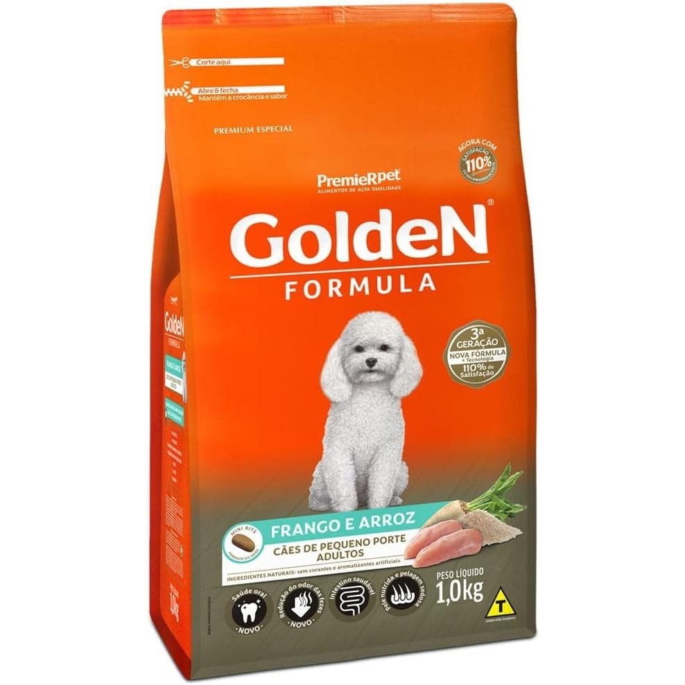 Ração Golden Fórmula Mini Bits para Cães Adultos de Pequeno Porte Sabor Frango e Arroz, 1kg Premier Pet Para Todas Pequeno Adulto,