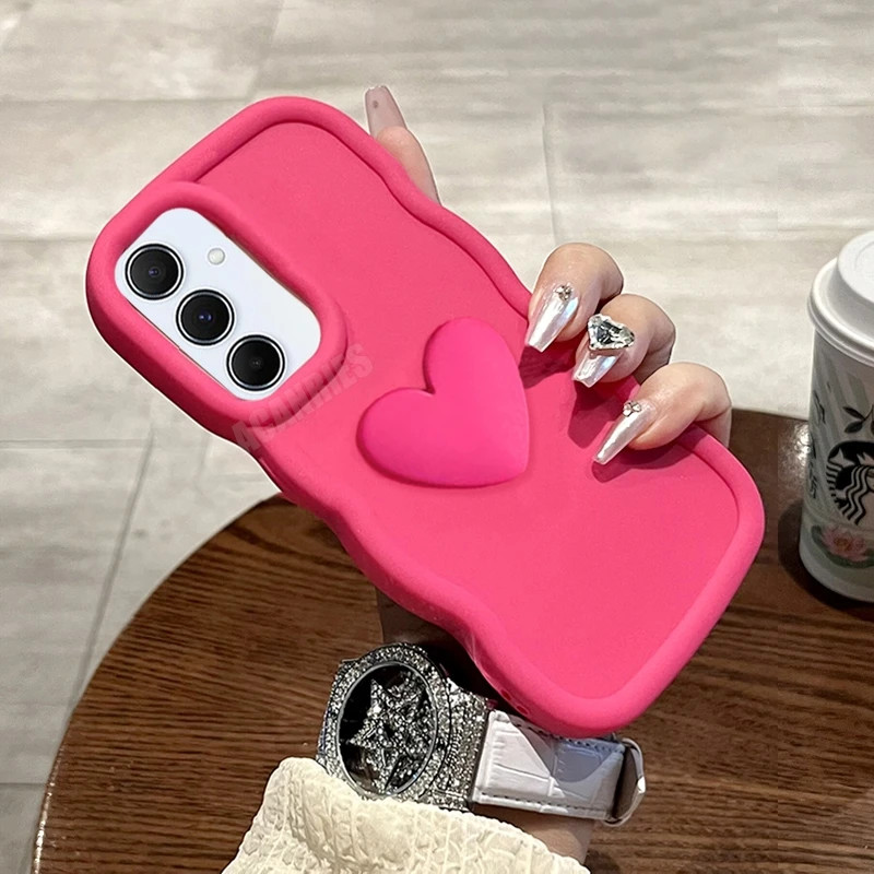 Capa De Silicone Ondulada Love Heart Candy Para Samsung Galaxy A54 A34 A14 A24 A15 A25 A35 A55 5g A05s Macia