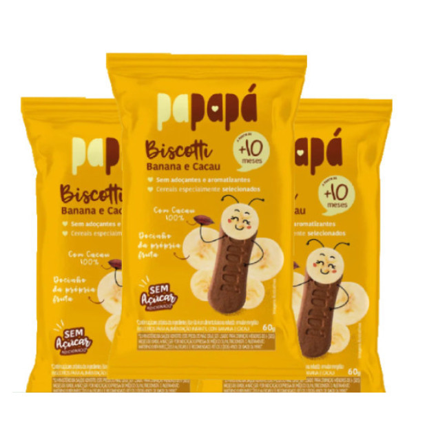 Biscoito Infantil Papapá Zero Açúcar Banana Cacau 3 pacotes
