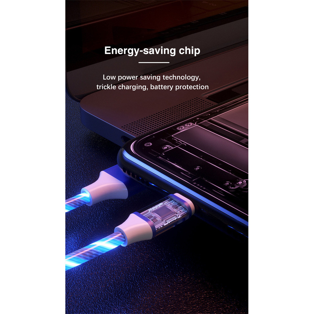 Cabo De Carregamento Rápido 3A 1 m LED Brilho Luminoso Fluindo USB Colorido Streamer Dados MicroUSB/Tipo-C Carga Carrega — imagem 2 de 2