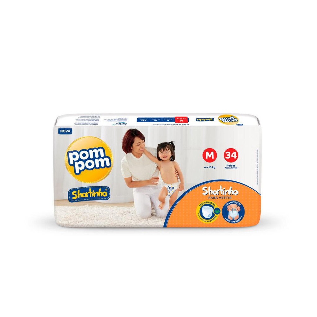 Fralda Pom Pom Shortinho Jumbo M 34 Unidades em Oferta na Shopee