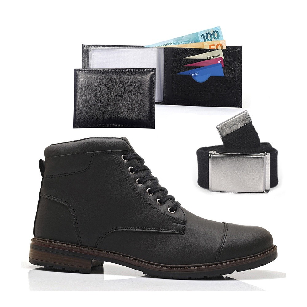 Bota Masculina Casual Conforto Country Conforto Qualidade Dia a Dia Kit Com Carteira e Cinto