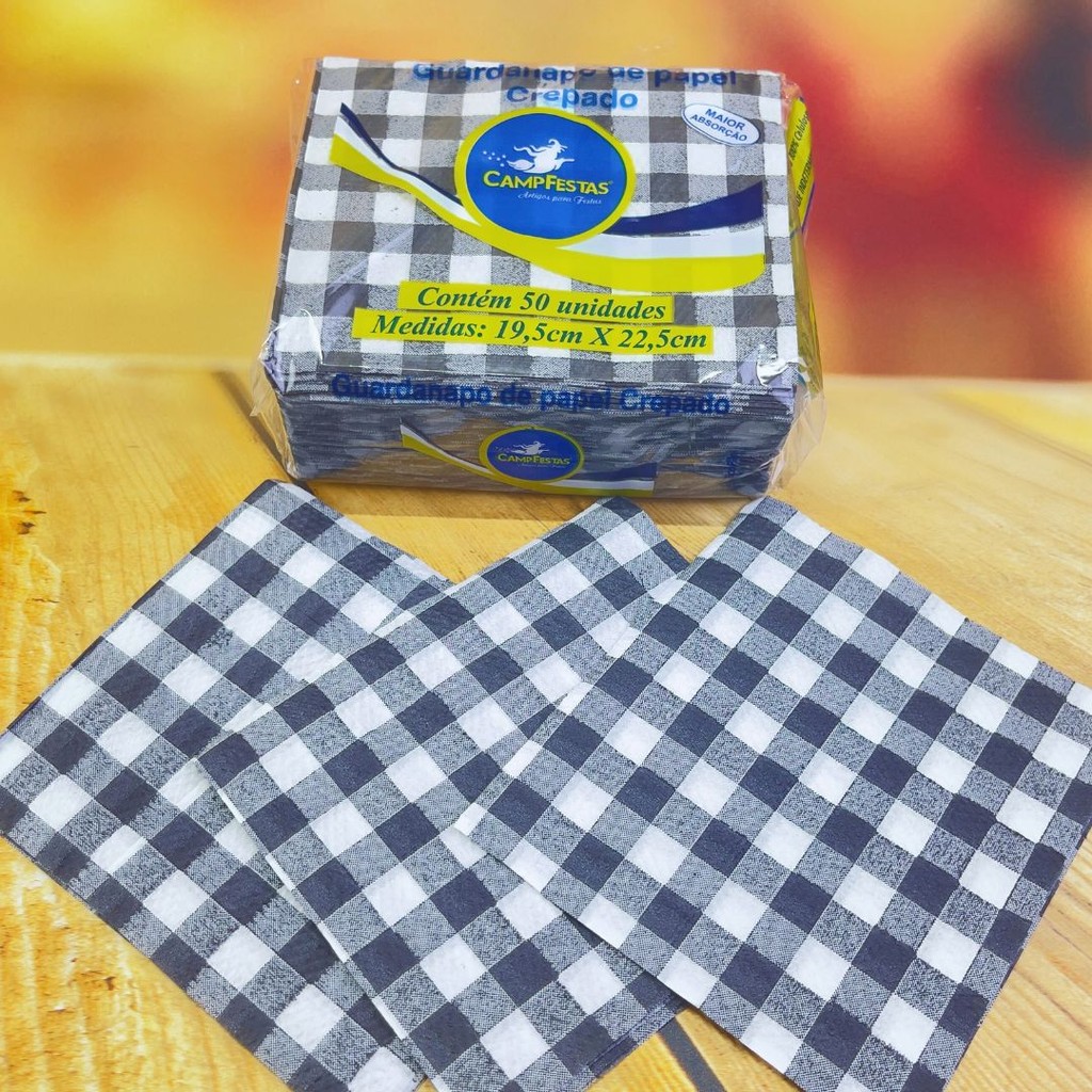 KIT 50 ~ 300 GUARDANAPOS XADREZ PRETO FESTA JUNINA (19,5X22,5 CM) (CHOCO) · foto 2