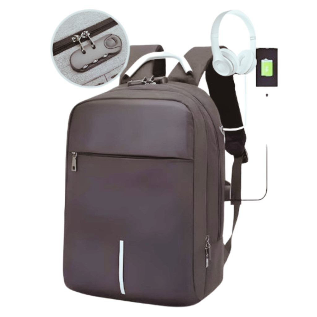 Mochila Notebook Antifurto Profissional Cabo Aux USB e Saída Fone de Ouvido