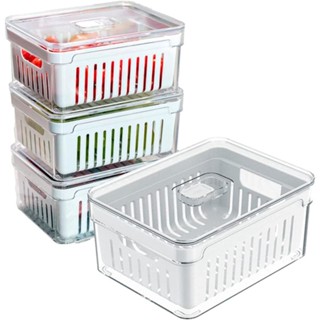 Kit 4 Organizadores De Geladeira Com Escorredor Interno, 2,2 L - Caixa Plástica Para Legumes, Saladas em Oferta na Shopee