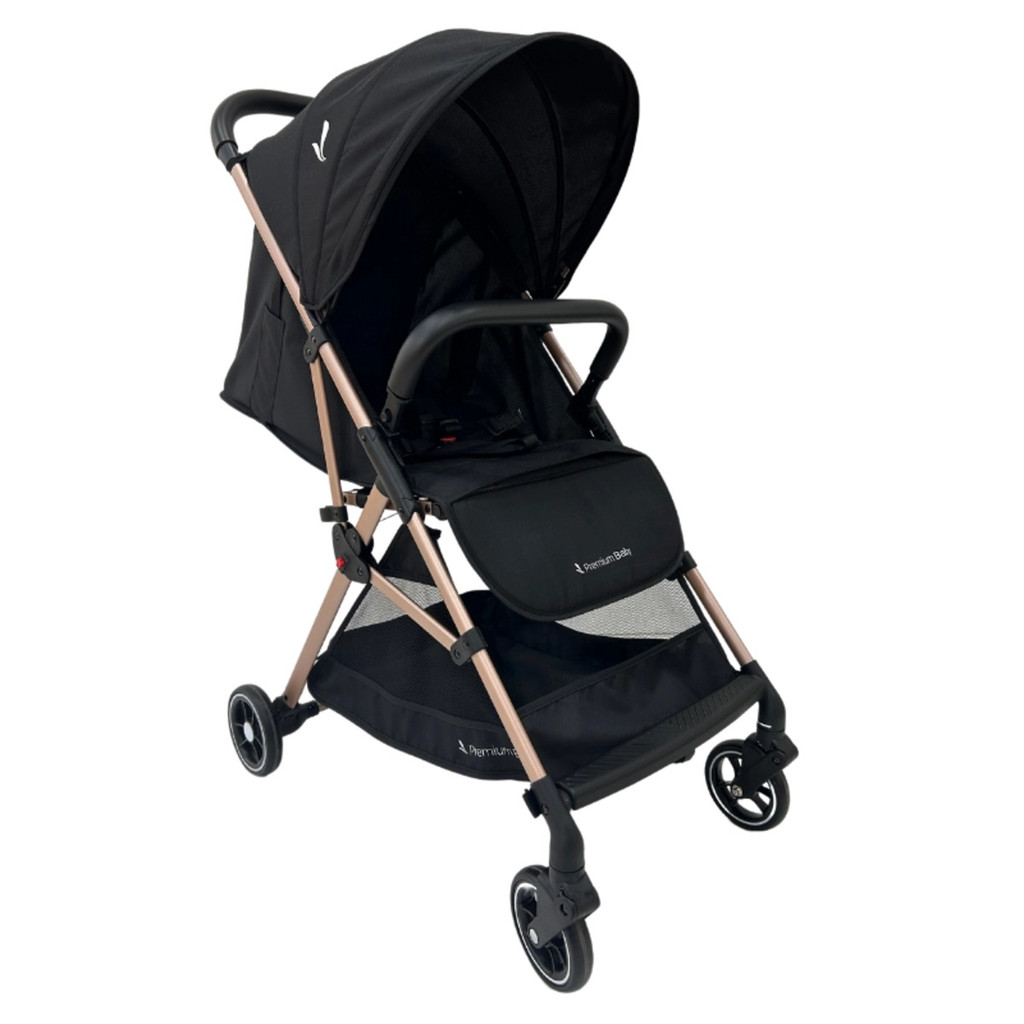 Carrinho de Bebê Zurich Preto/Rosé Couro Preto -Premium Baby