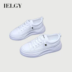 IELGY Sapatos Brancos Femininos , Novos Calçados Esportivos Respiráveis De Sola Grossa De Couro , Estilo Coreano Para Vi