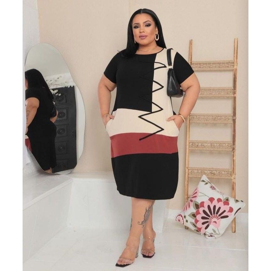 Vestido Saia Lindo Plus Size Manga Curta Gola U Sem Decote Evangélico Longo Confortável Bicolor Longo em Oferta na Shopee