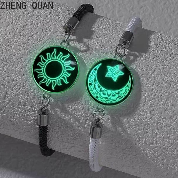 2 Pçs/SET Romântico Luminoso Sol Lua Casal Pulseiras Vidro A Charme Amizade Joias Presente De Dia Dos Namorados Para Mul em Oferta na Shopee