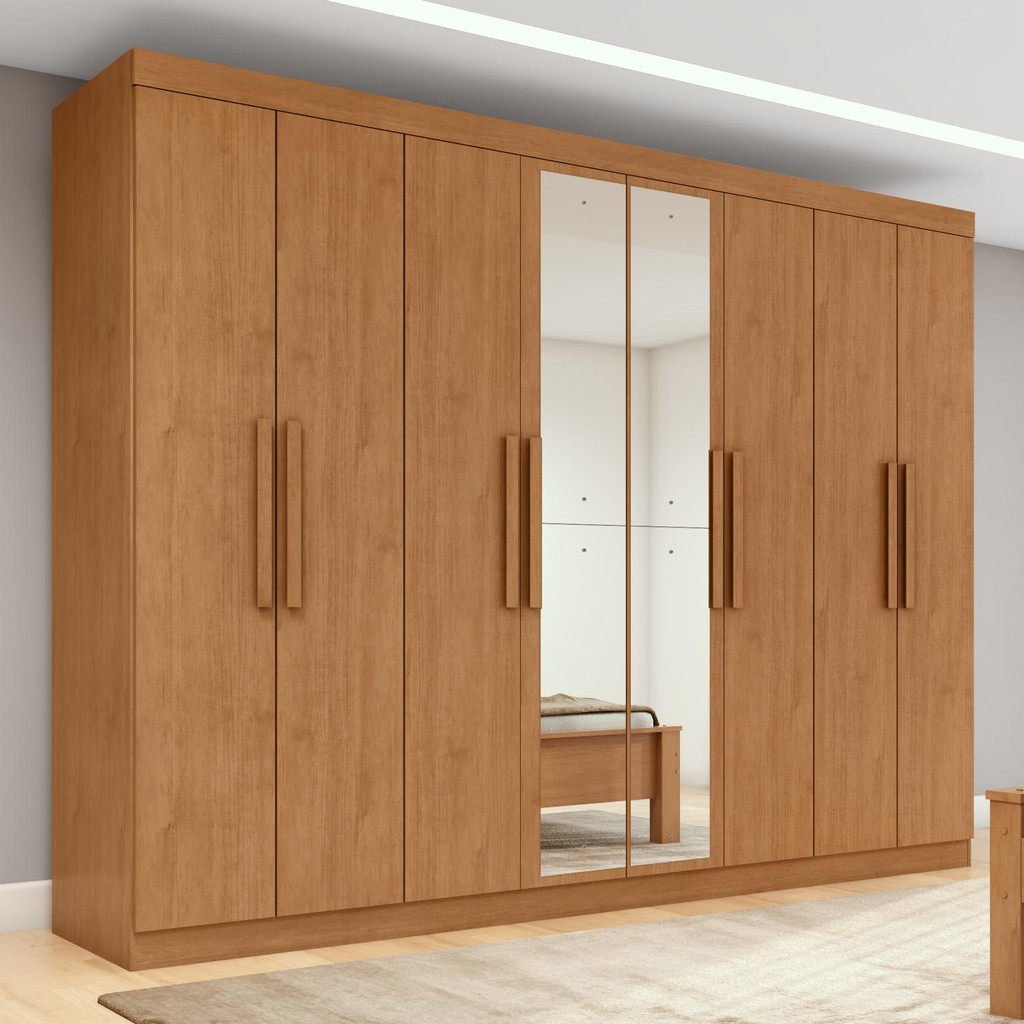 Guarda-roupa Casal Easy Slim 8 Portas Espelho Amendoa Clean em Oferta na Shopee