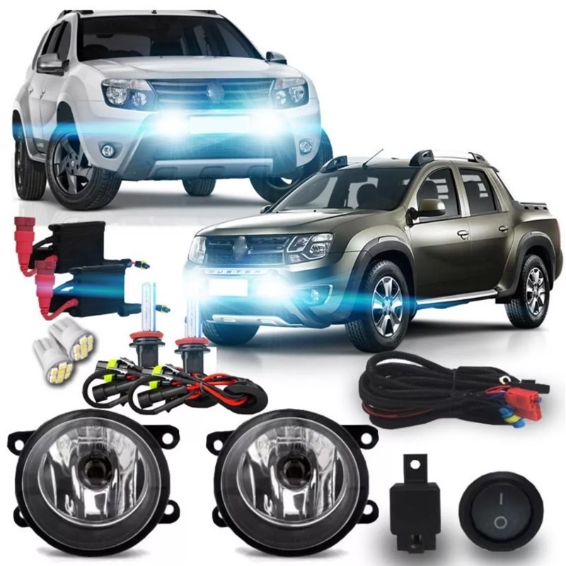 Kit Farol Milha Neblina Auxiliar Duster/ Oroch 2011 2012 2013 2014 2015 2016 2017 2018 2019 + Kit Xenon 8000k