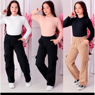 Calça Cargo  moletom juvenil em Oferta na Shopee