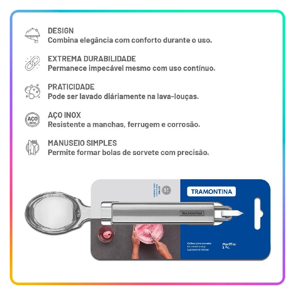 Colher para Sorvete Aço Inox Tramontina Marffim Utensílio Cozinha Profissional Resistente Prática — imagem 2 de 2