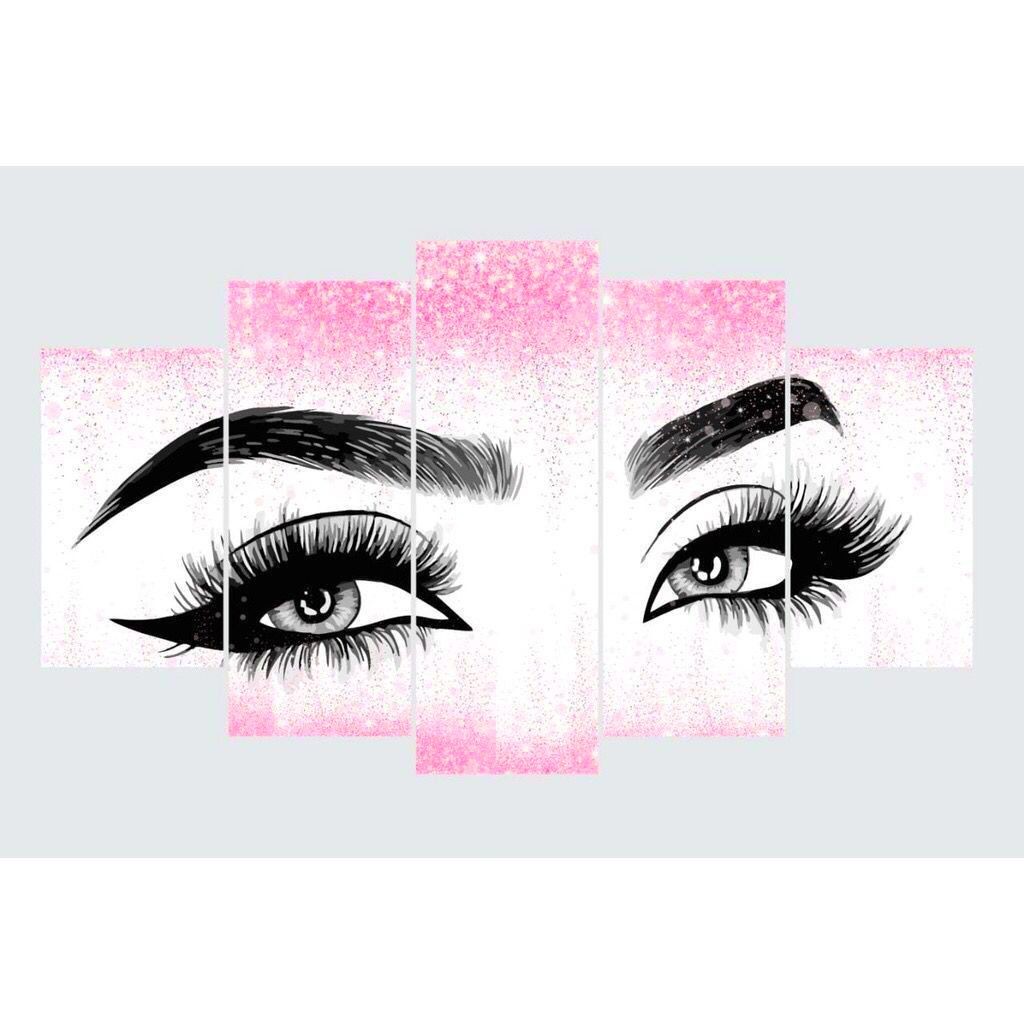 quadro sobrancelha cílios mosaico 5 peças laminado mf Décor em Oferta na Shopee