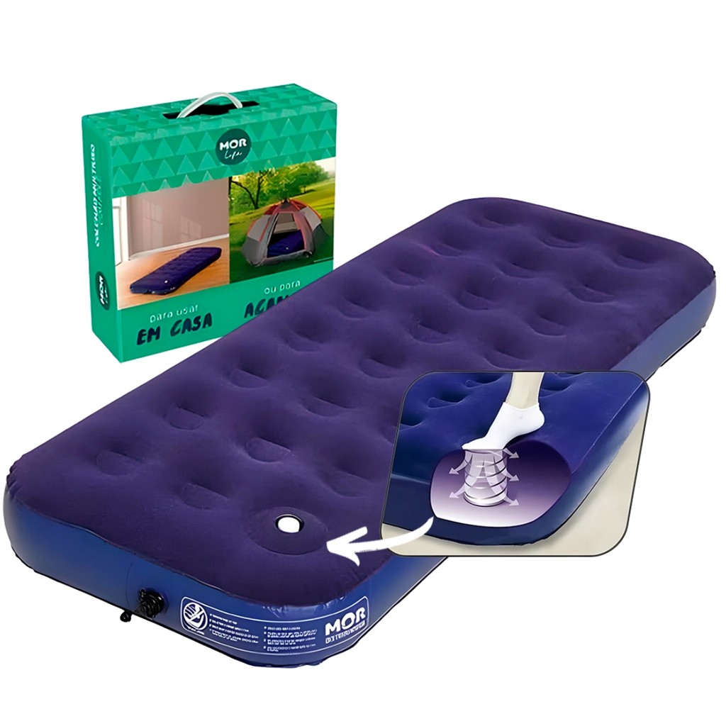 Colchão Inflável Solteiro Mor Life com Inflador Confortável em Oferta na Shopee