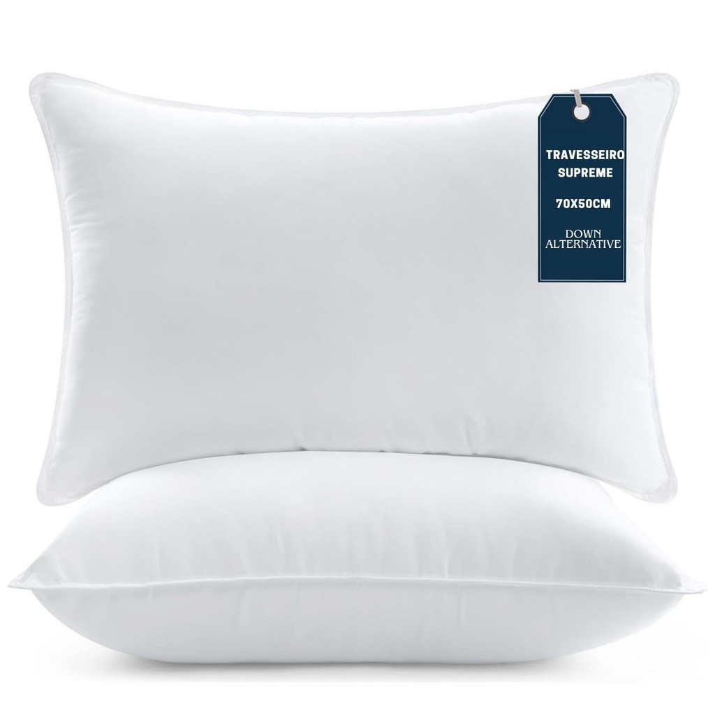 Kit 2 Travesseiro Antialérgico Supreme Macio 70x50cm Confortável Lavável Em Máquina Fibra Siliconada em Oferta na Shopee