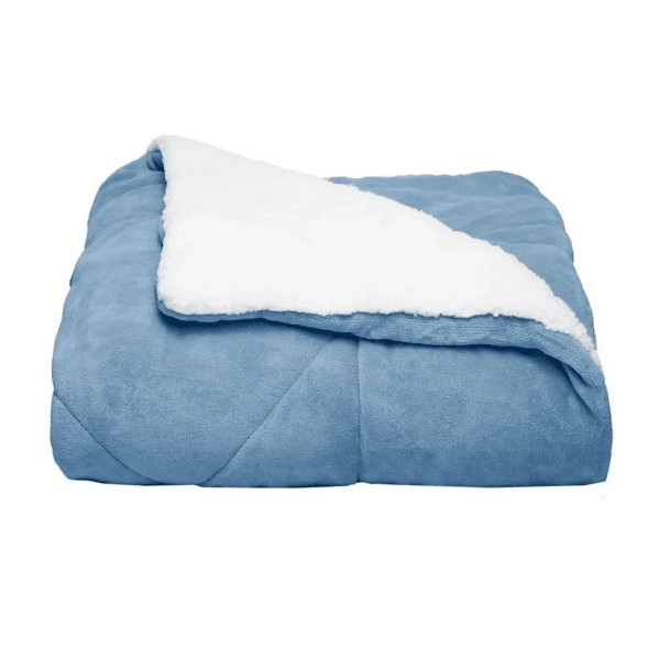 Edredom Plush Sherpa Liso Azul Céu Hedrons Casal