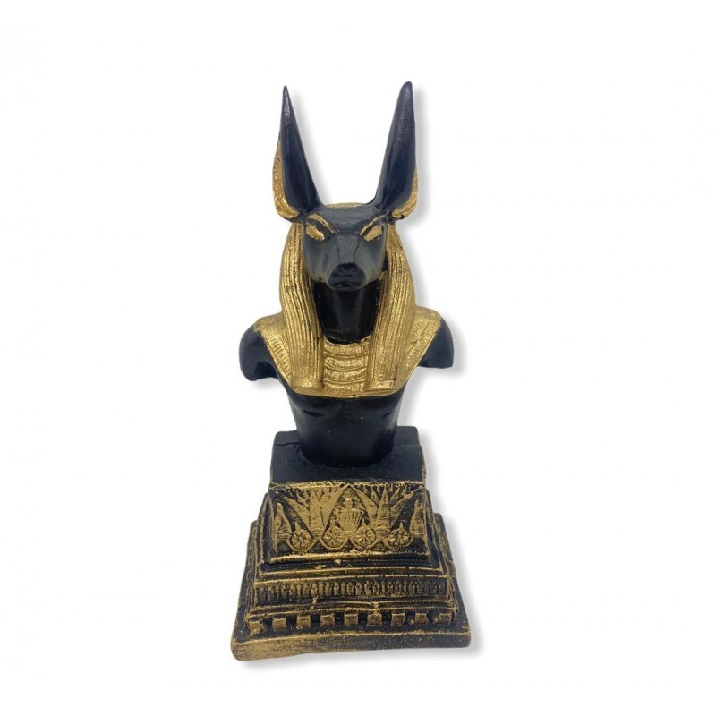 Escultura Busto Anúbis Preto com Dourado 15,50 cm em Resina