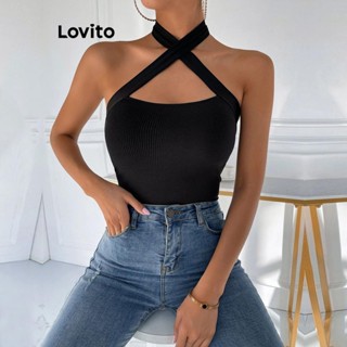 Lovito Regata feminina casual lisa cruzada cruzada LNL51124