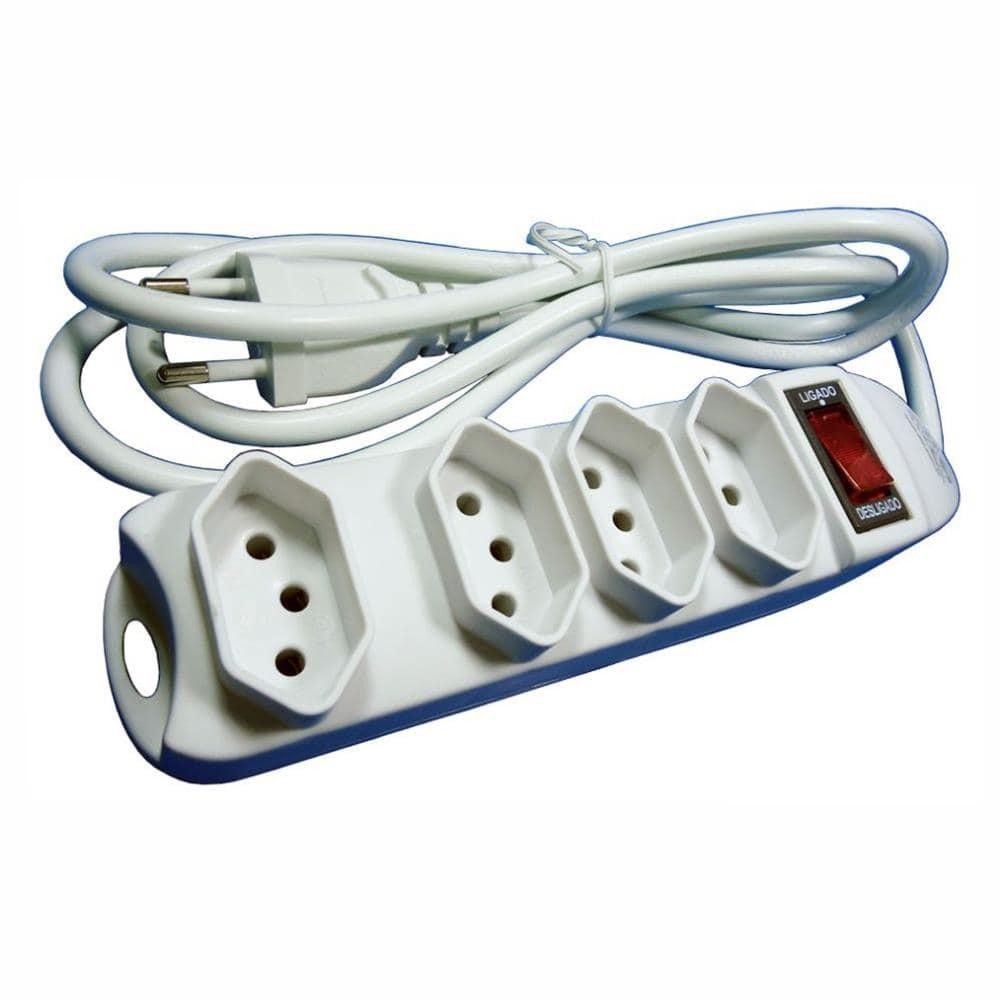 Extensão Elétrica  com Chave Disjuntora - Filtro de Linha com Chave Disjuntora - 4 Tomadas - 2 Pinos em Oferta na Shopee