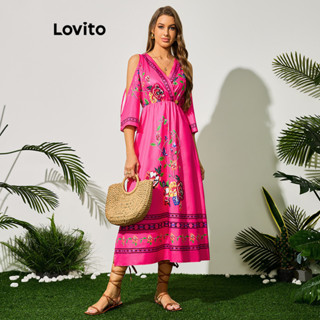 Lovito Boho Vestido Feminino com Estampa Tribal e Ombro de Fora LBL09193
