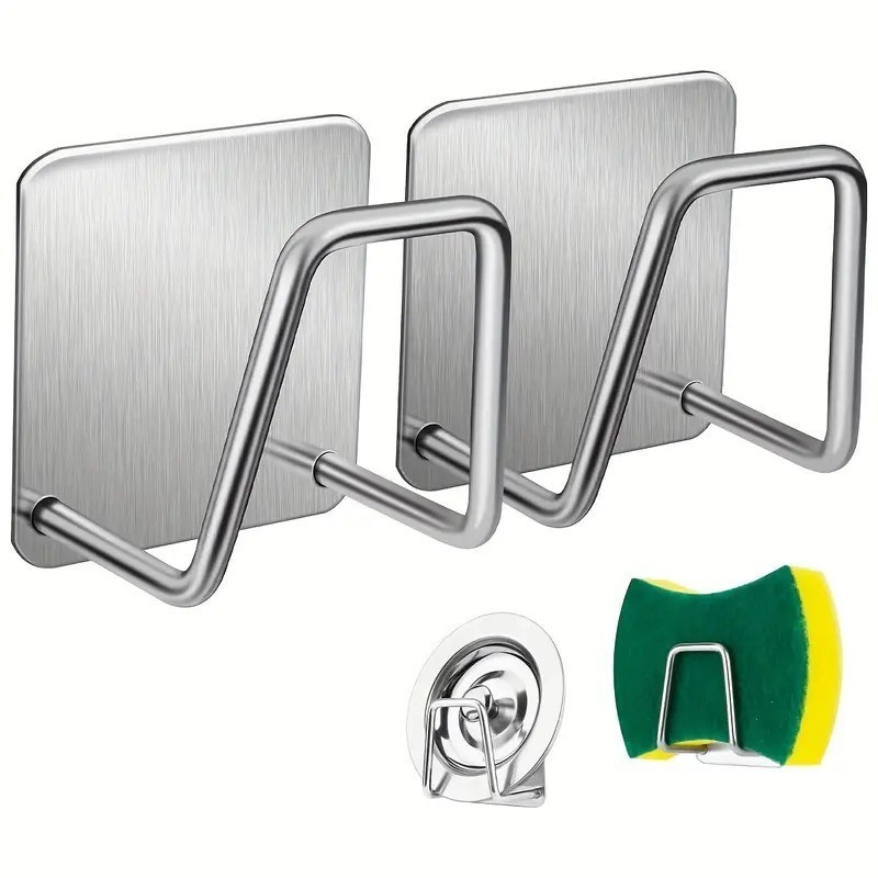 Gancho Adesivo Inoxidável Aço Inox Sem Furo Kit 2 ou 4 Peças Suporte Porta Esponja Pia Banheiro em Oferta na Shopee