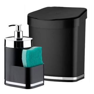 Kit Pia 2 Peças Dispenser Porta Detergente E Bucha Lixeira 2,5L Preto e Cromado Future em Oferta na Shopee