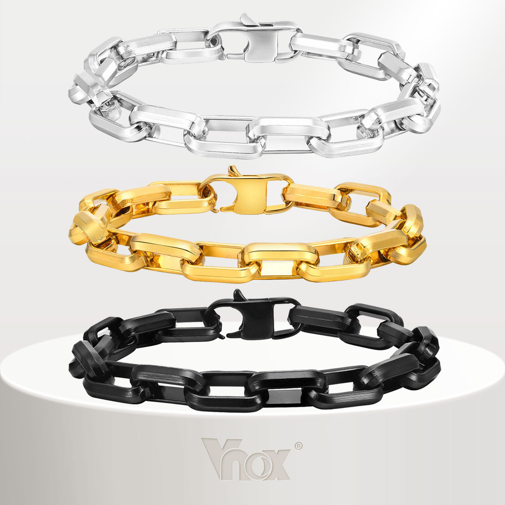 Vnox Cool Punk Hip Hop Men's Chain Bracelet , Pulseira De Aço Inoxidável Rectangular Link Acessórios Para Jóias De Menino em Oferta na Shopee