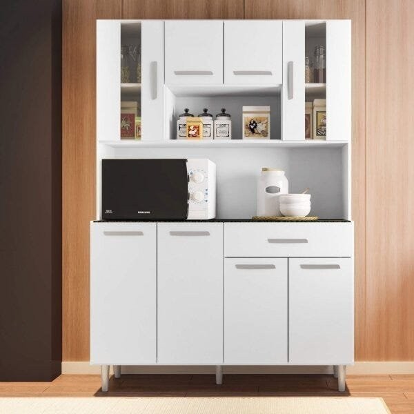 Armário de Cozinha 8 Portas 1 Gaveta Gabi  Branco em Oferta na Shopee