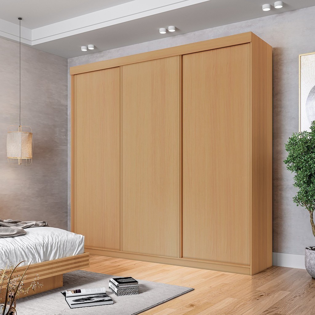 Guarda-roupa Casal 3 Portas de Correr Lisas Samambaia CabeCasa MadeiraOriginals Carvalho em Oferta na Shopee