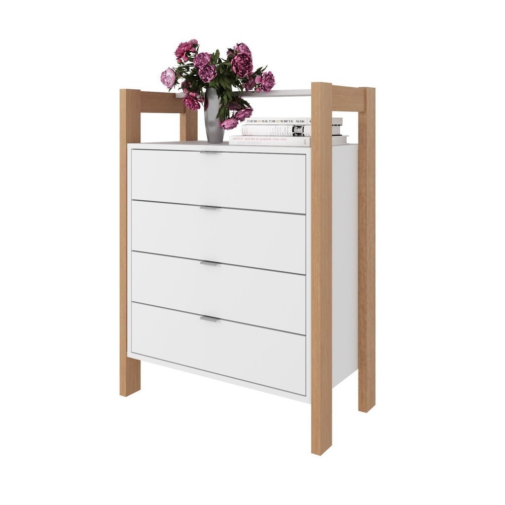 Detalhes do Gaveteiro 4 Gavetas AZ1012  Amêndoa/Branco