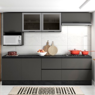 Cozinha Modulada Completa 7 Peças 7 Portas 4 Gavetas com Balcão para Cooktop Etna  Grafite em Oferta na Shopee