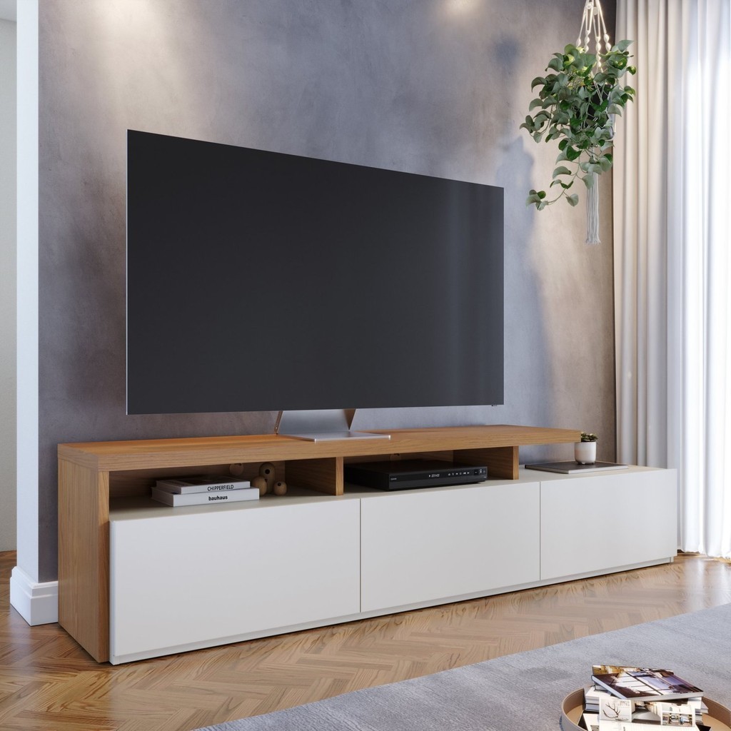 Rack para TV até 70 Polegadas 3 Portas Logan Yescasa Freijó/Off White Matte - Home & Living