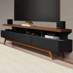 Rack para TV Até 70 Polegadas Vivare Wood 3 Gavetas Black/Freijo - Giga Móveis