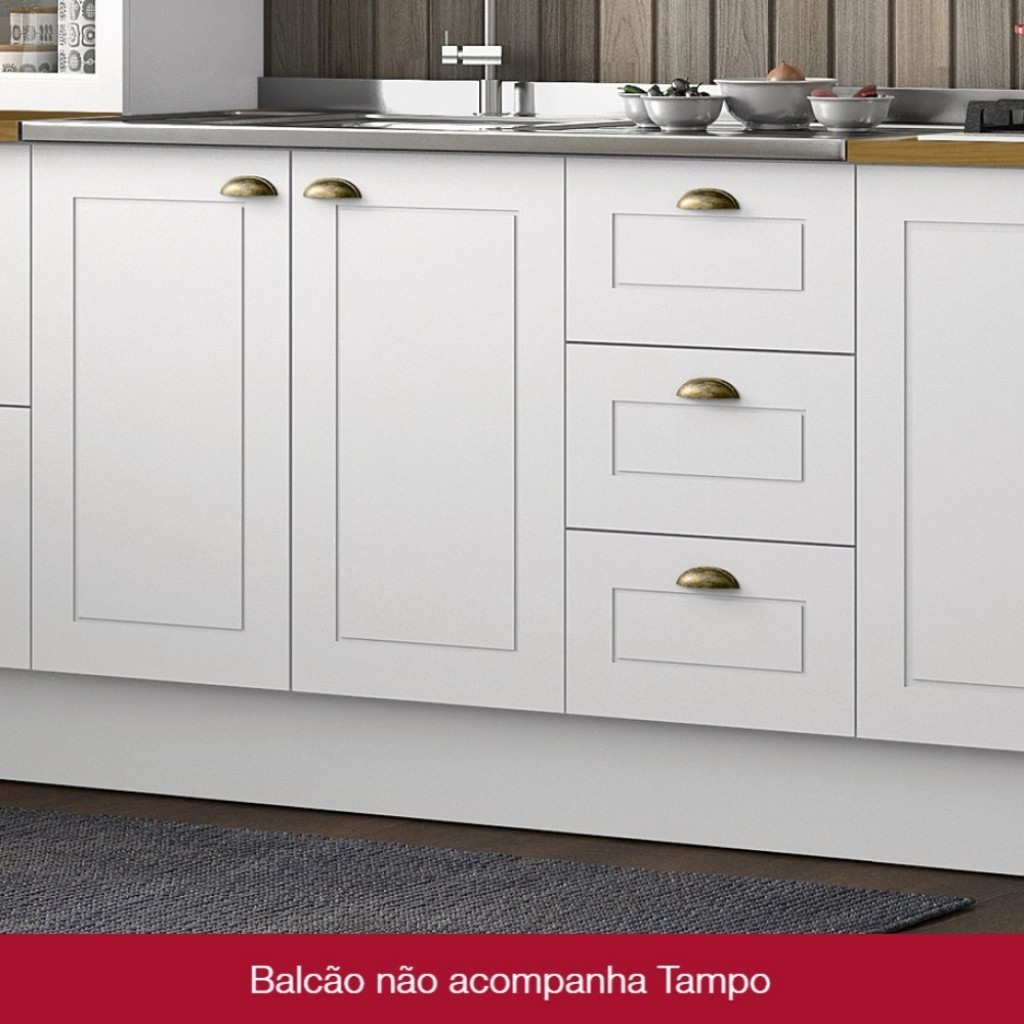 Balcão de Cozinha para Pia Nova York 2 Portas 3 Gavetas Branco Hp - Henn em Oferta na Shopee