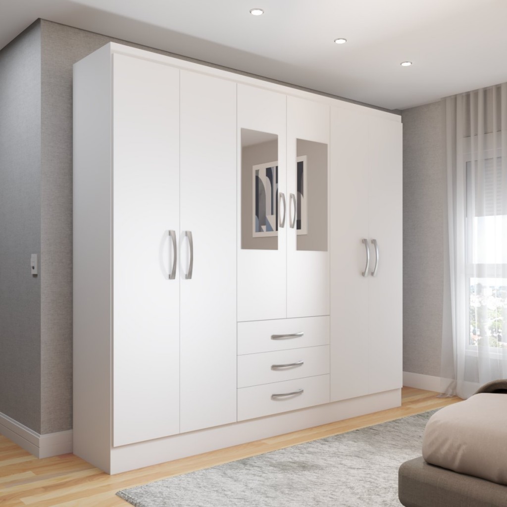Guarda-Roupa Solteiro Vigo 6 Portas 3 Gavetas com Espelho em Oferta na Shopee