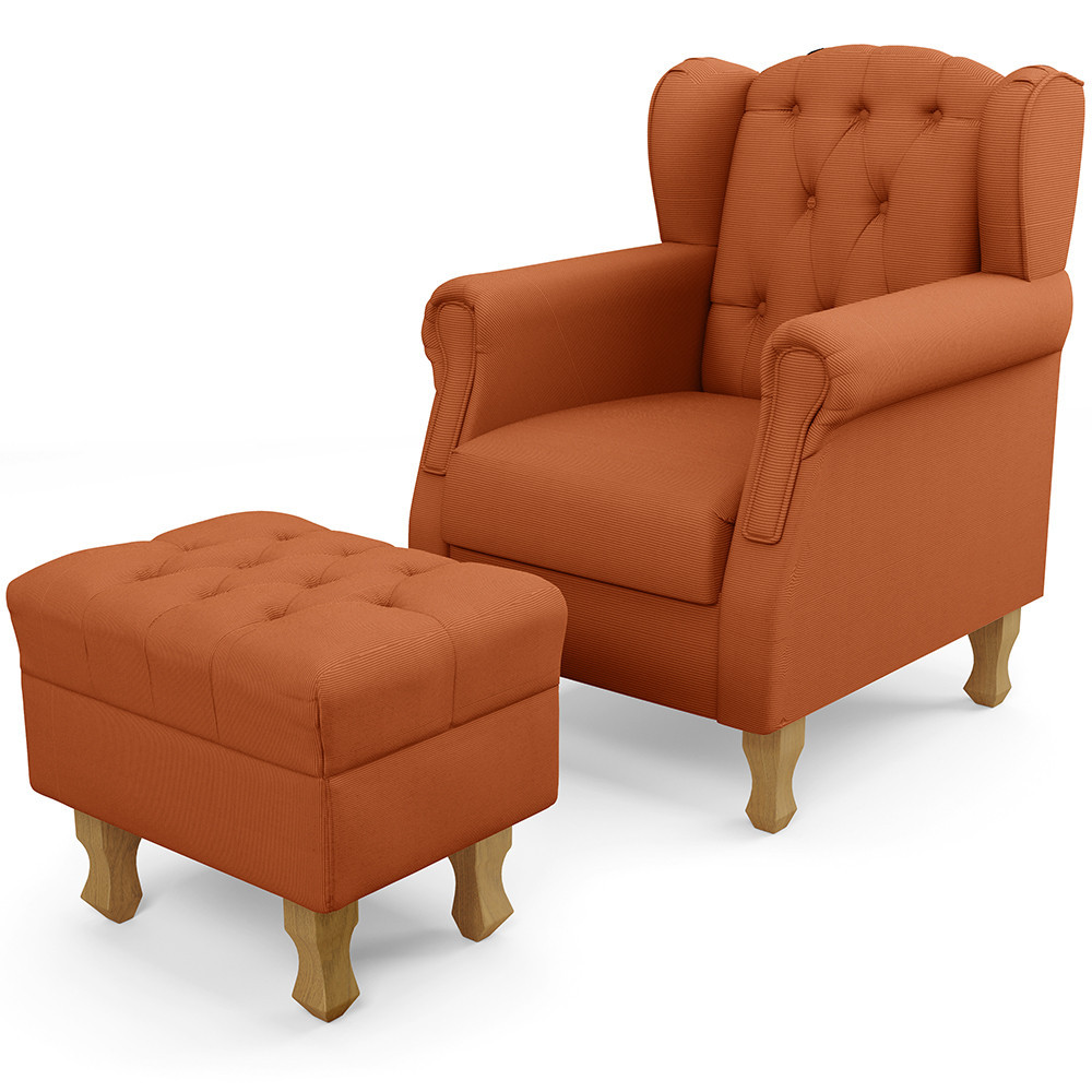 Poltrona De Amamentação Yara P02 Com Puff Paris L02 Tecido Terracota - Lyam Decor - Home & Living